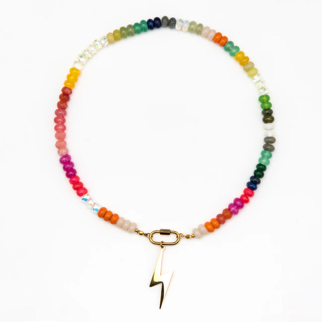 Gold Rainbow Candy Lightning Bolt Necklace - Raf and Grace