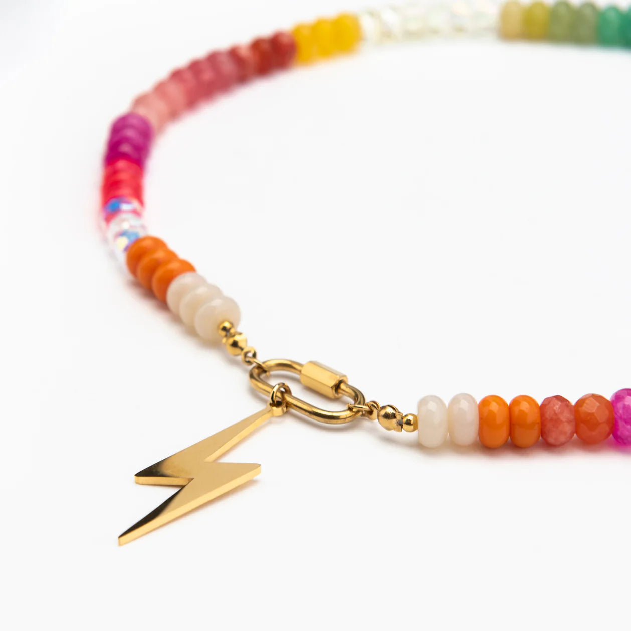 Gold Rainbow Candy Lightning Bolt Necklace - Raf and Grace