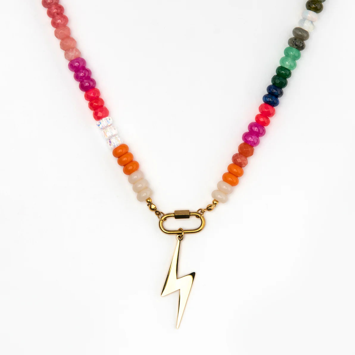 Gold Rainbow Candy Lightning Bolt Necklace - Raf and Grace