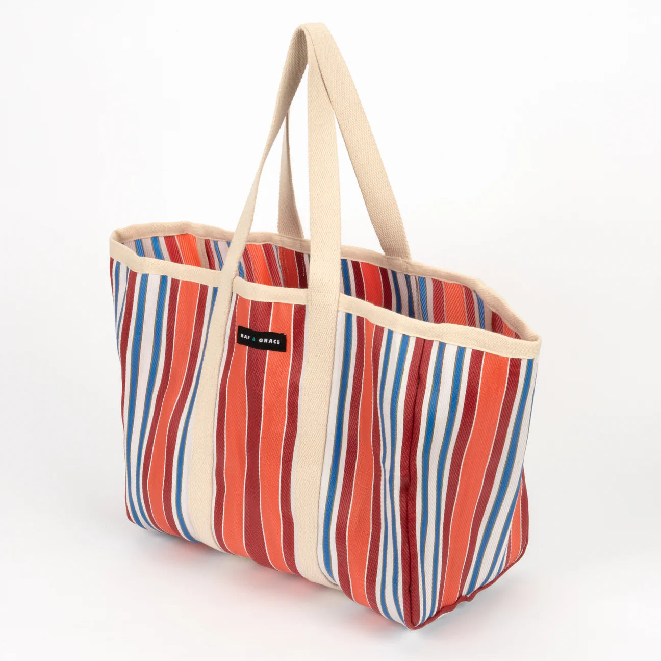 Large Recycled Plastic Orange & Red Stripe Shopper - Raf and Grace