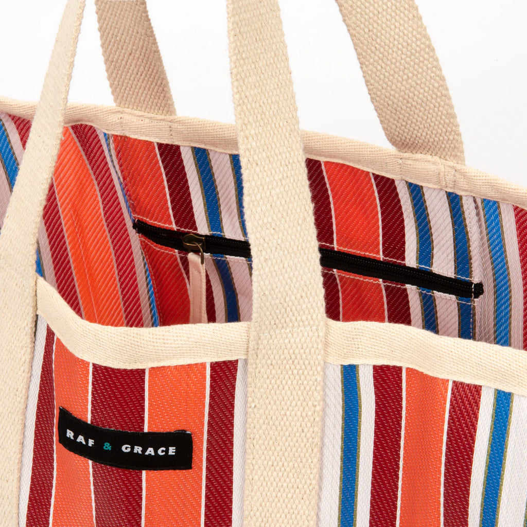 Large Recycled Plastic Orange & Red Stripe Shopper - Raf and Grace