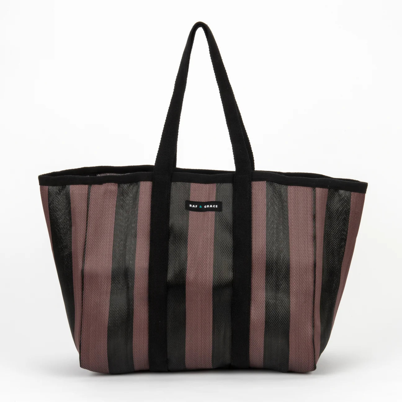 Large Recycled Plastic Fig Brown & Black Stripe Shopper Bag - Raf and Grace