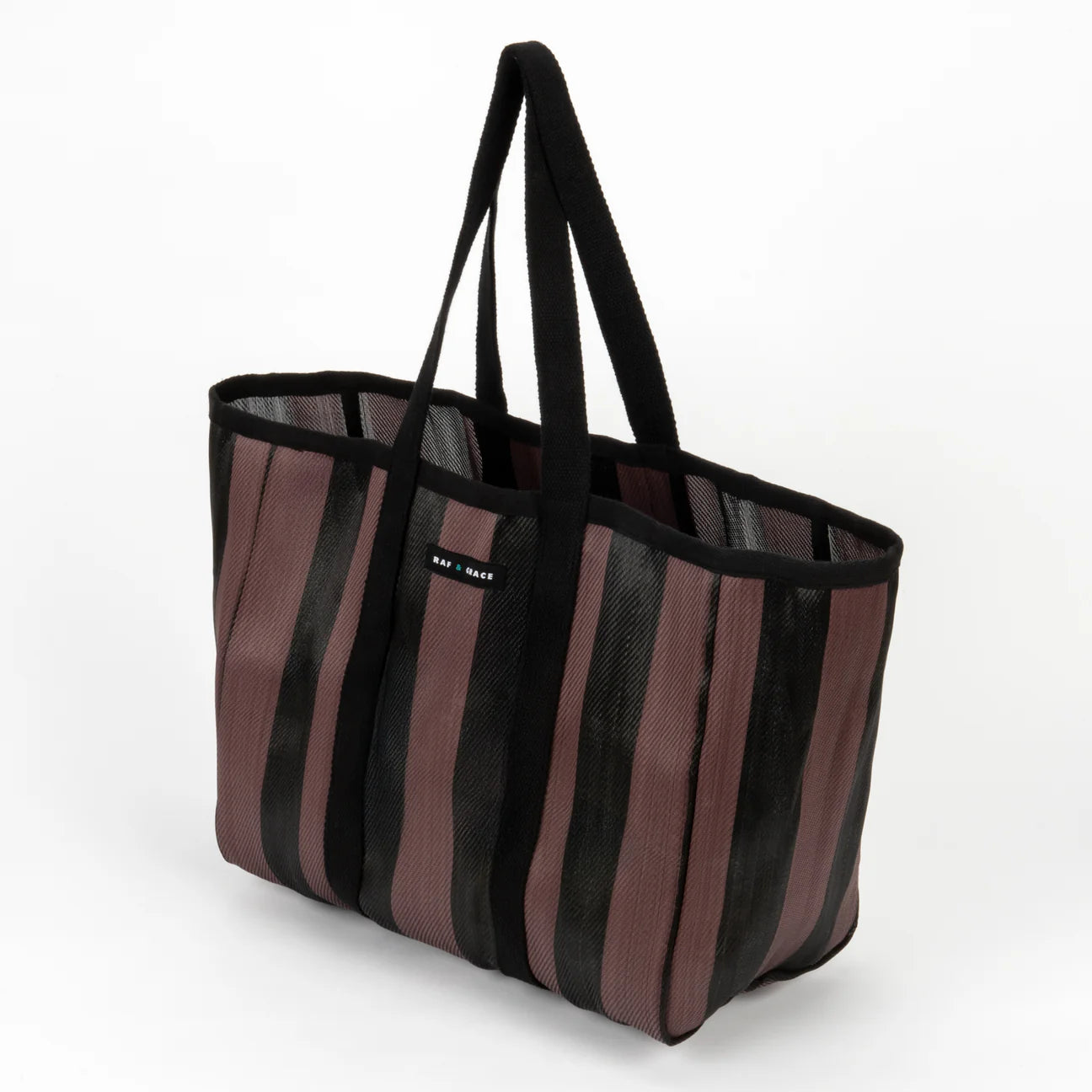 Large Recycled Plastic Fig Brown & Black Stripe Shopper Bag - Raf and Grace