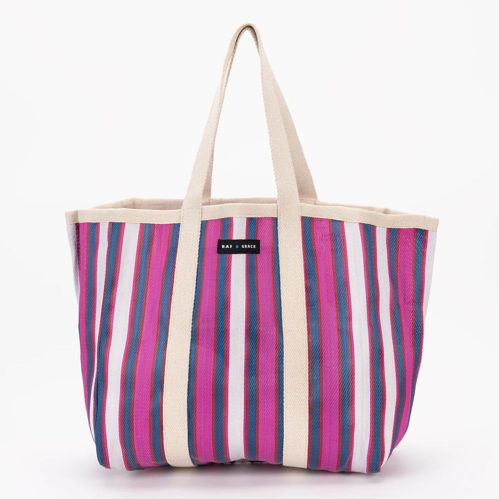 Large Recycled Plastic Navy and Purple Stripe Shopper - Raf and Grace
