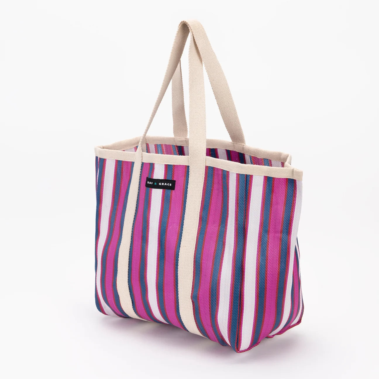 Large Recycled Plastic Navy and Purple Stripe Shopper - Raf and Grace