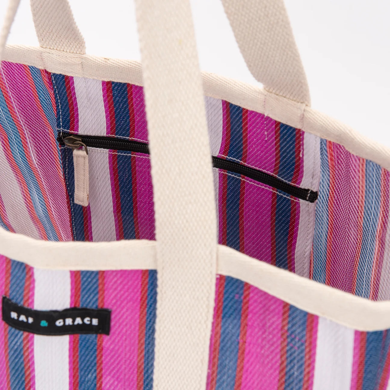 Large Recycled Plastic Navy and Purple Stripe Shopper - Raf and Grace