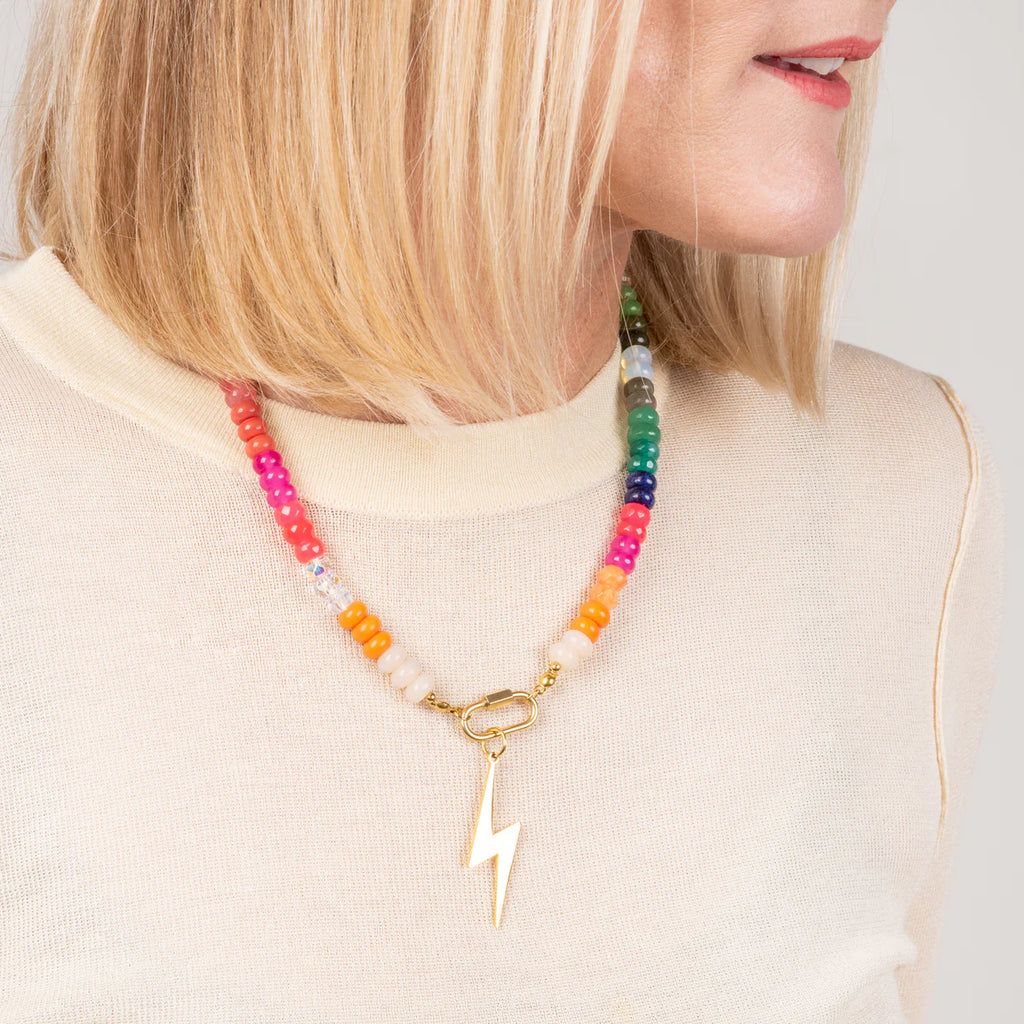 Gold Rainbow Candy Lightning Bolt Necklace - Raf and Grace