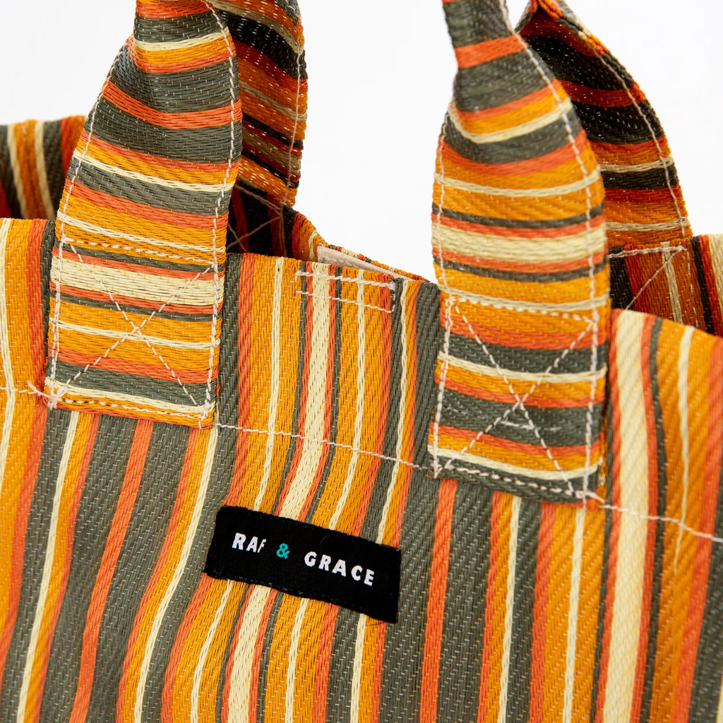 Recycled Plastic Chocolate & Orange Stripe Micro Shopper Bag - Raf and Grace