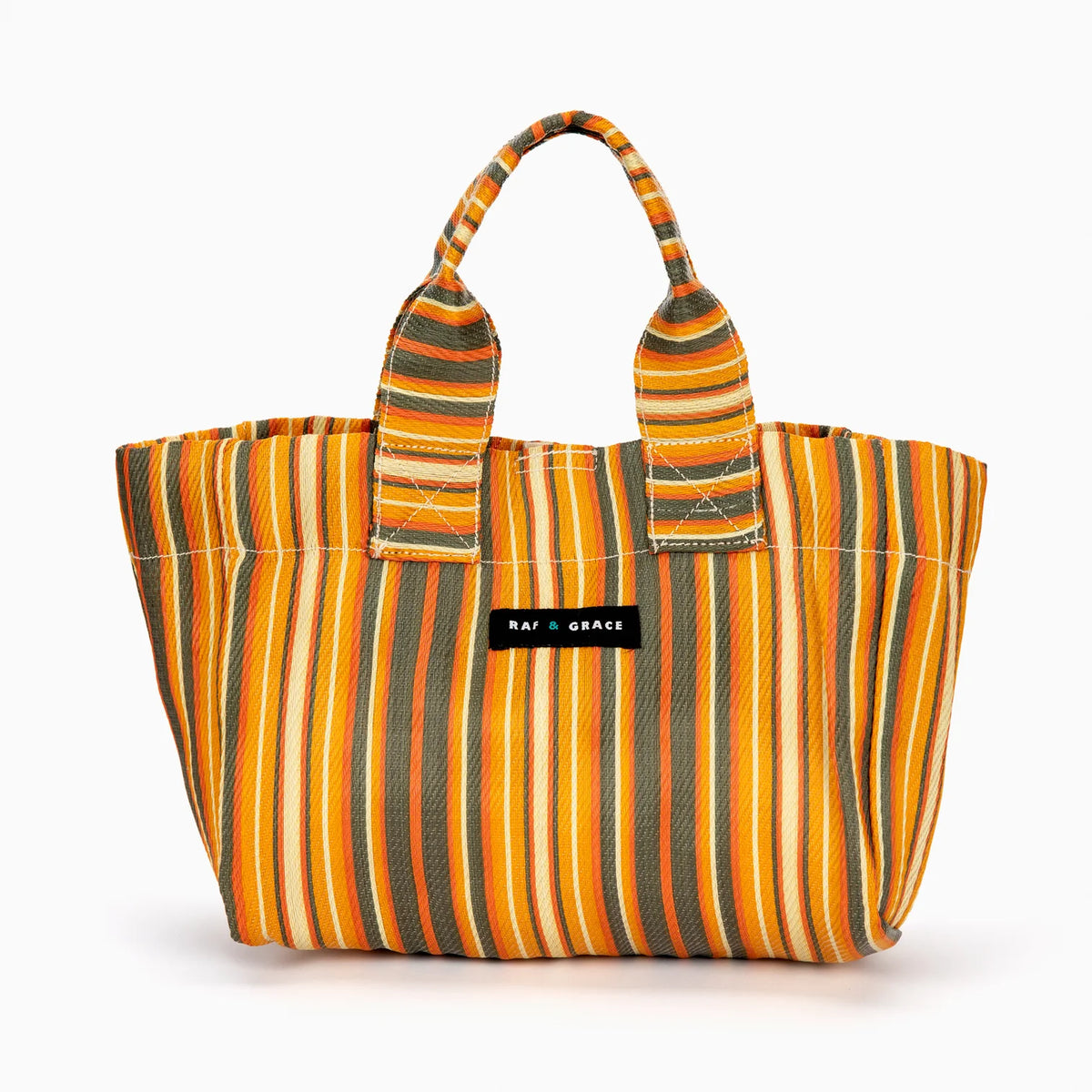 Recycled Plastic Chocolate & Orange Stripe Micro Shopper Bag - Raf and Grace