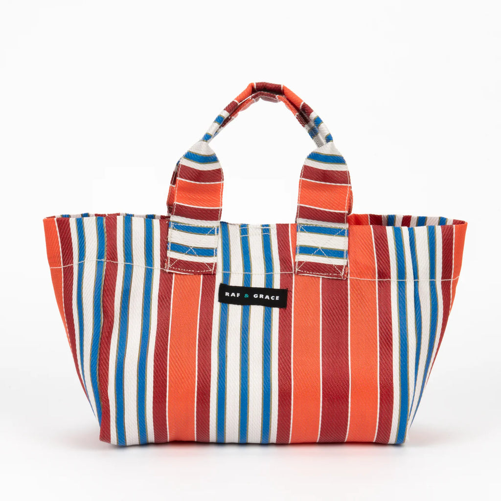 Recycled Plastic Orange & Red Striped Micro Shopper Bag - Raf and Grace