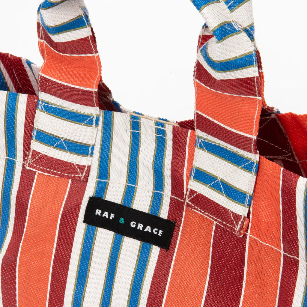 Recycled Plastic Orange & Red Striped Micro Shopper Bag - Raf and Grace