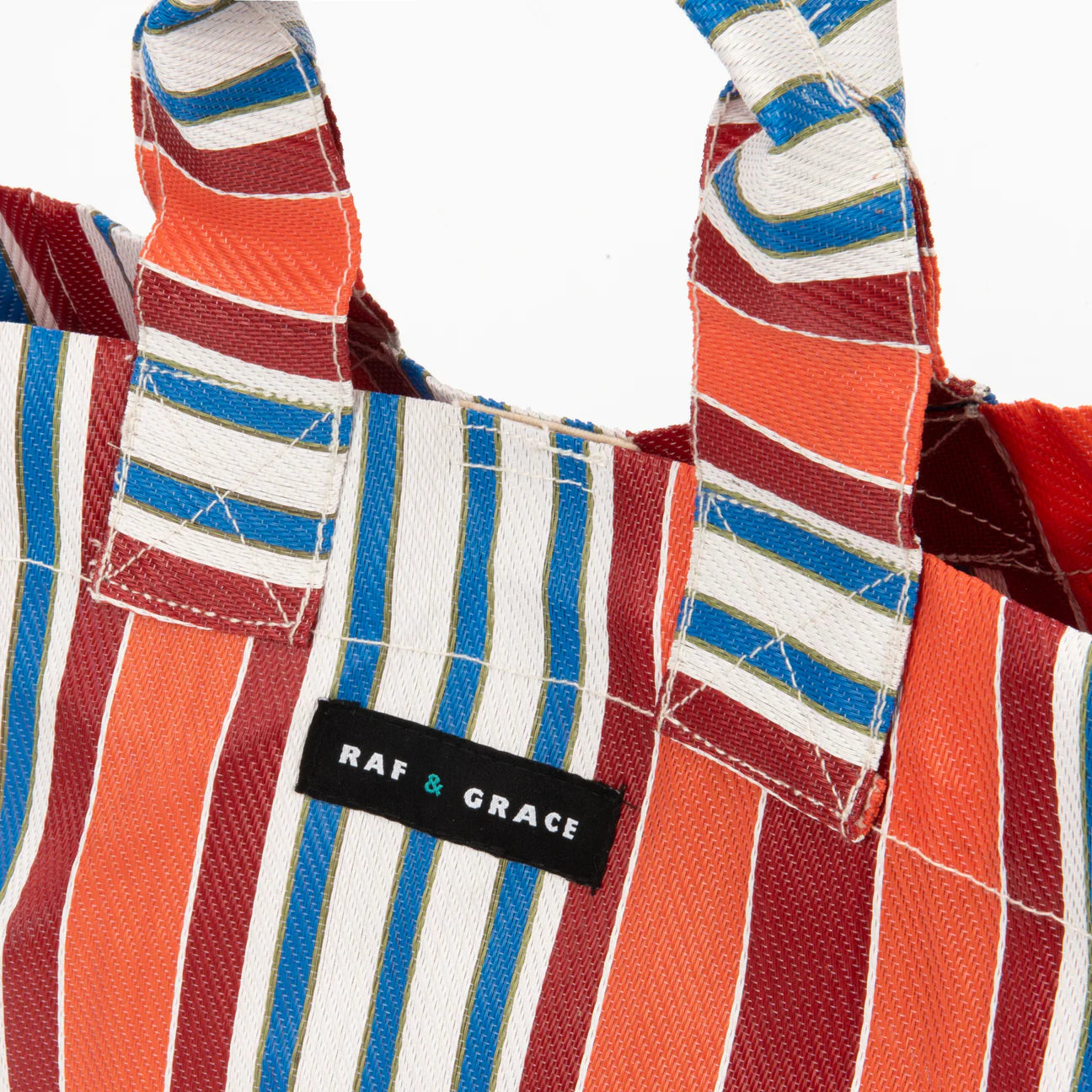 Recycled Plastic Orange & Red Striped Micro Shopper Bag - Raf and Grace
