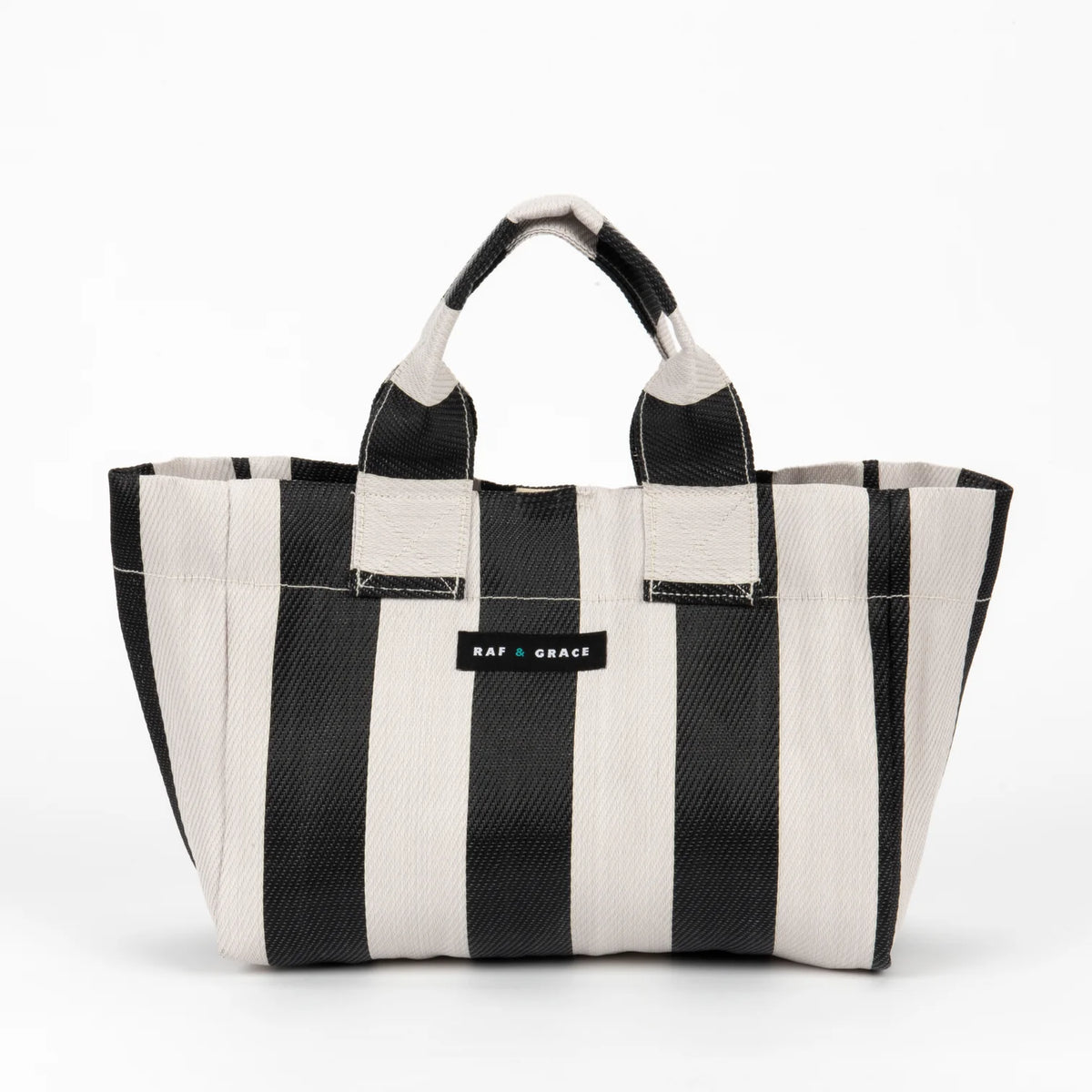 Recycled Plastic Black & Ecru Striped Micro Shopper Bag - Raf and Grace
