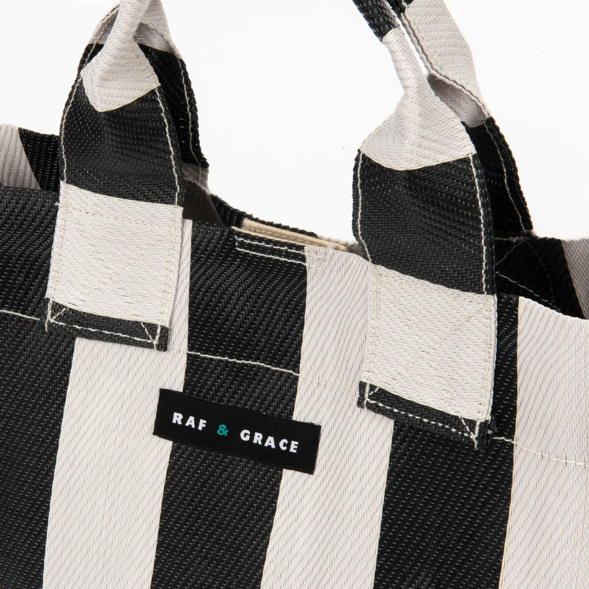 Recycled Plastic Black & Ecru Striped Micro Shopper Bag - Raf and Grace