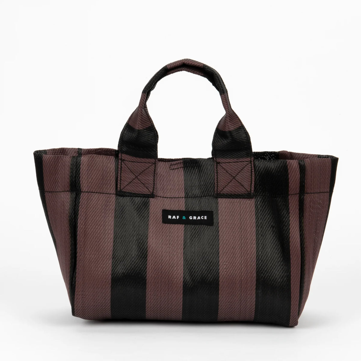 Recycled Plastic Fig Brown & Black Striped Micro Shopper Bag - Raf and Grace