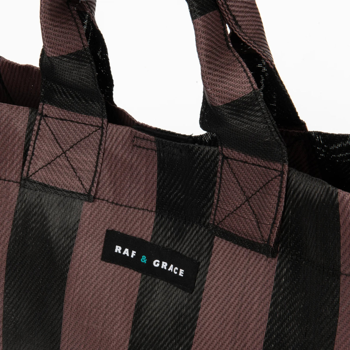 Recycled Plastic Fig Brown & Black Striped Micro Shopper Bag - Raf and Grace