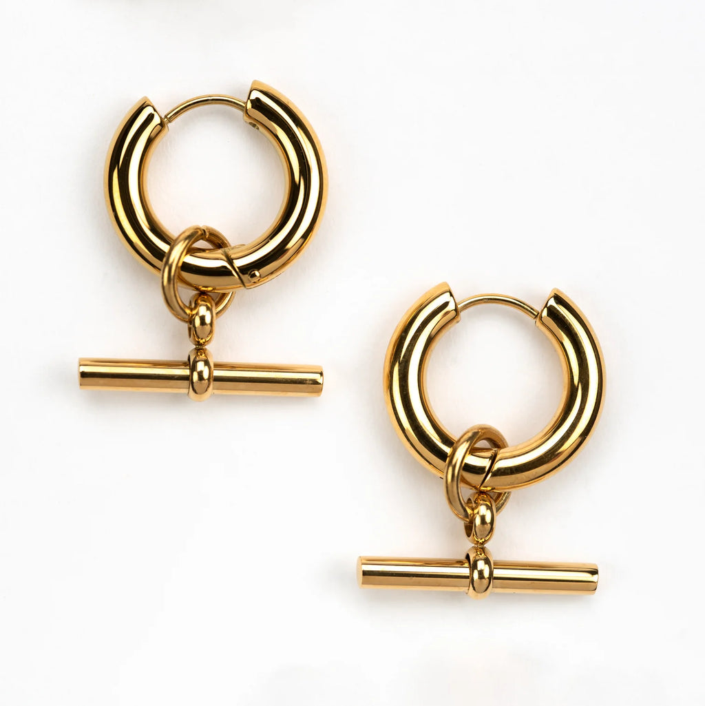 Claudia Gold Plated T Bar Earrings - Raf and Grace
