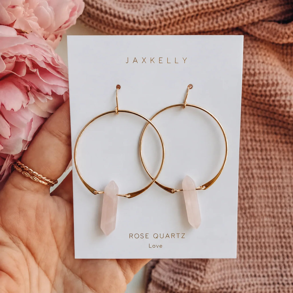 Rose and Clear Quartz Hoop Earrings