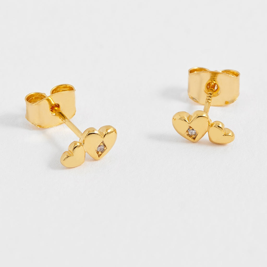 Double Heart and CZ Stud Earrings