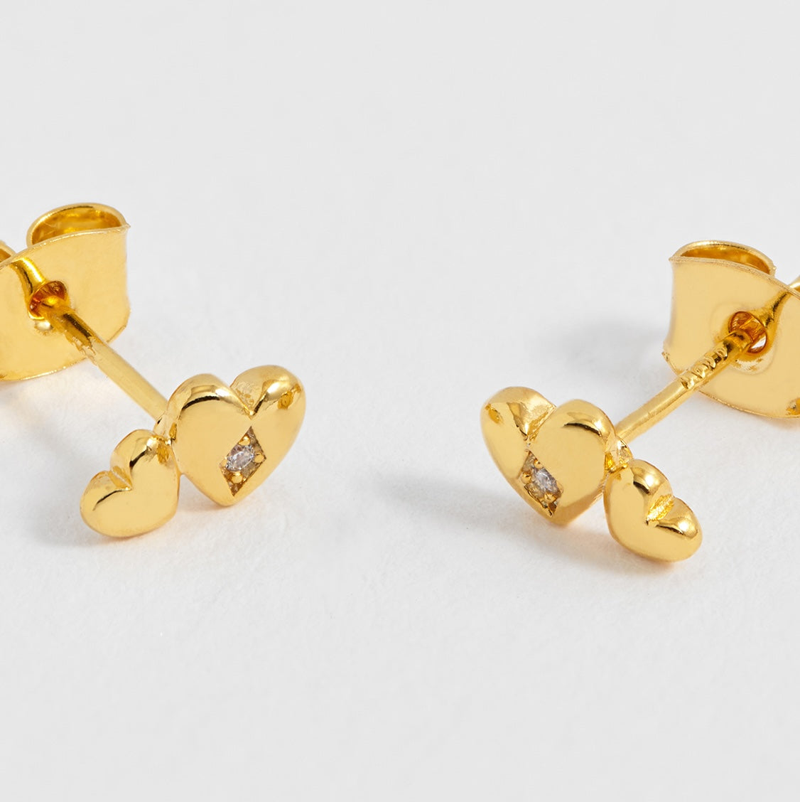 Double Heart and CZ Stud Earrings
