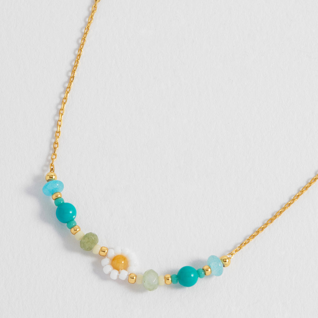 Turquoise Beaded Flower Necklace