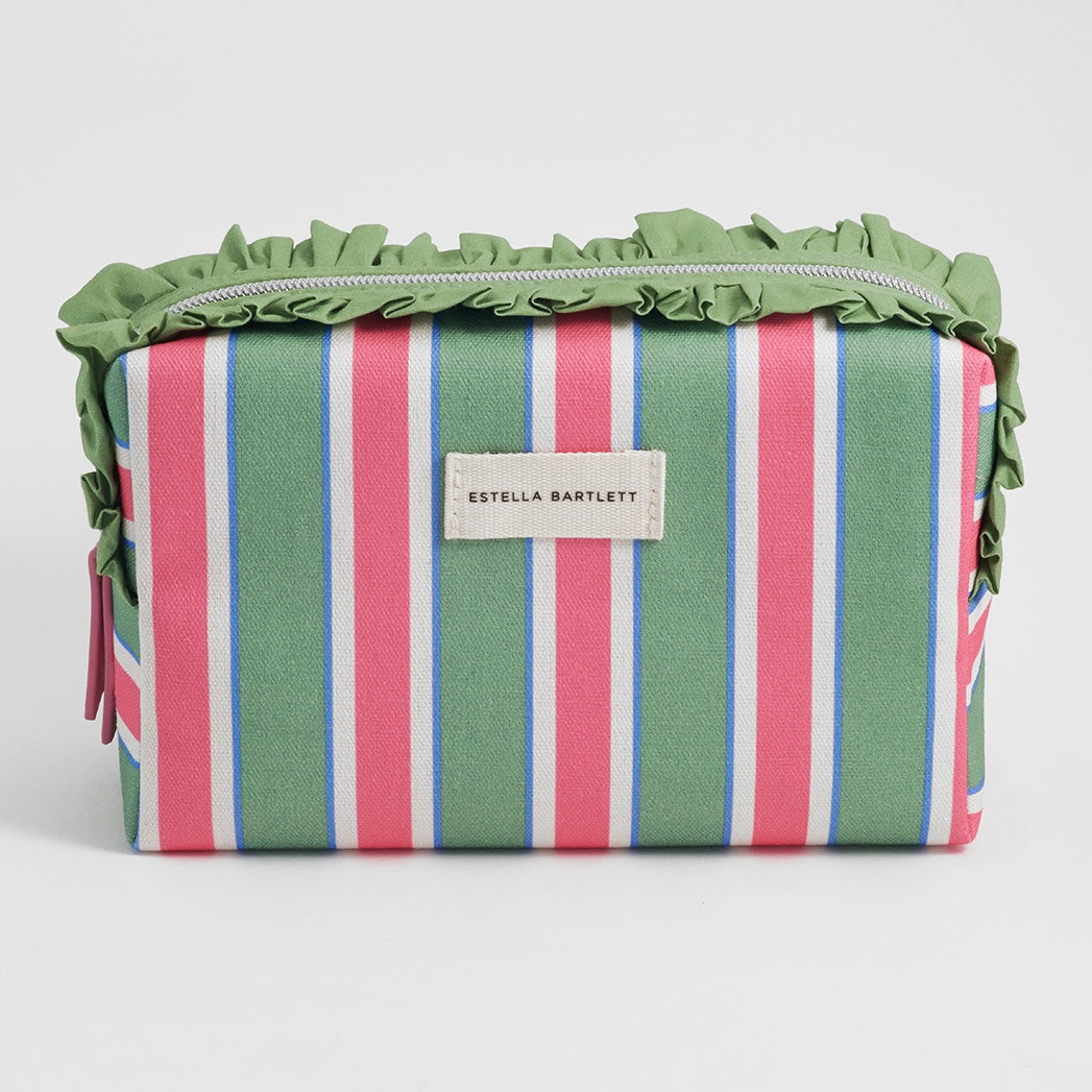 Green Stripe Ruffle Wash Bag