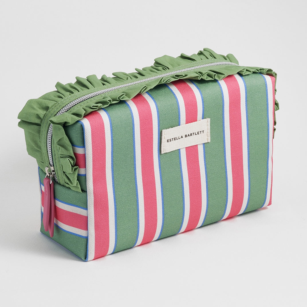 Green Stripe Ruffle Wash Bag