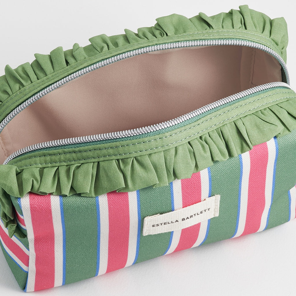 Green Stripe Ruffle Wash Bag