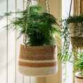 Woven Hanging Plant Pot – Orange & Cream Stripe