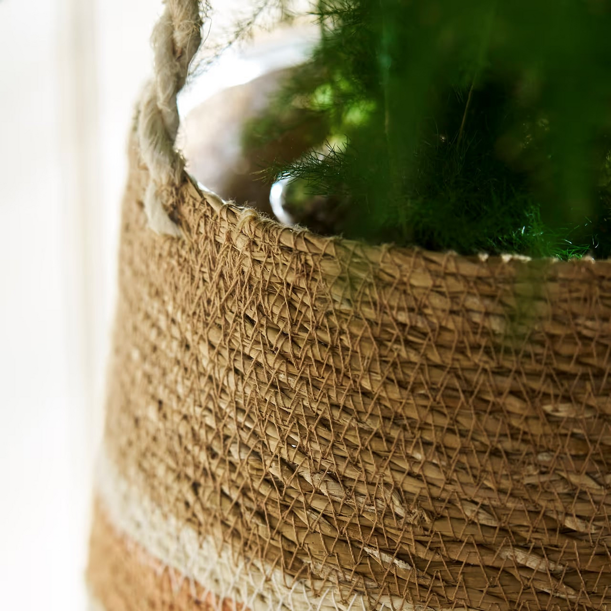 Woven Hanging Plant Pot – Orange & Cream Stripe