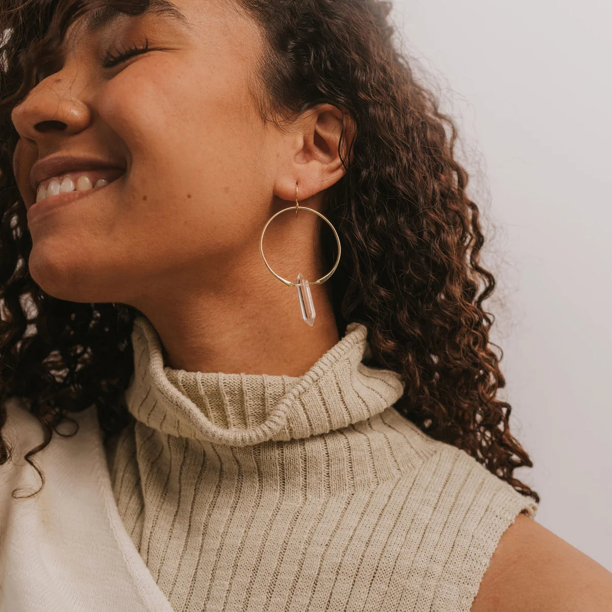 Rose and Clear Quartz Hoop Earrings