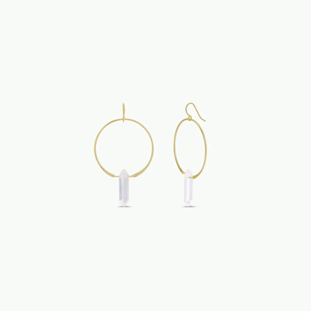 Rose and Clear Quartz Hoop Earrings