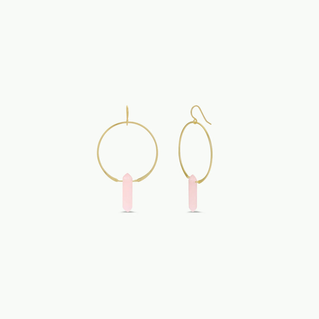 Rose and Clear Quartz Hoop Earrings