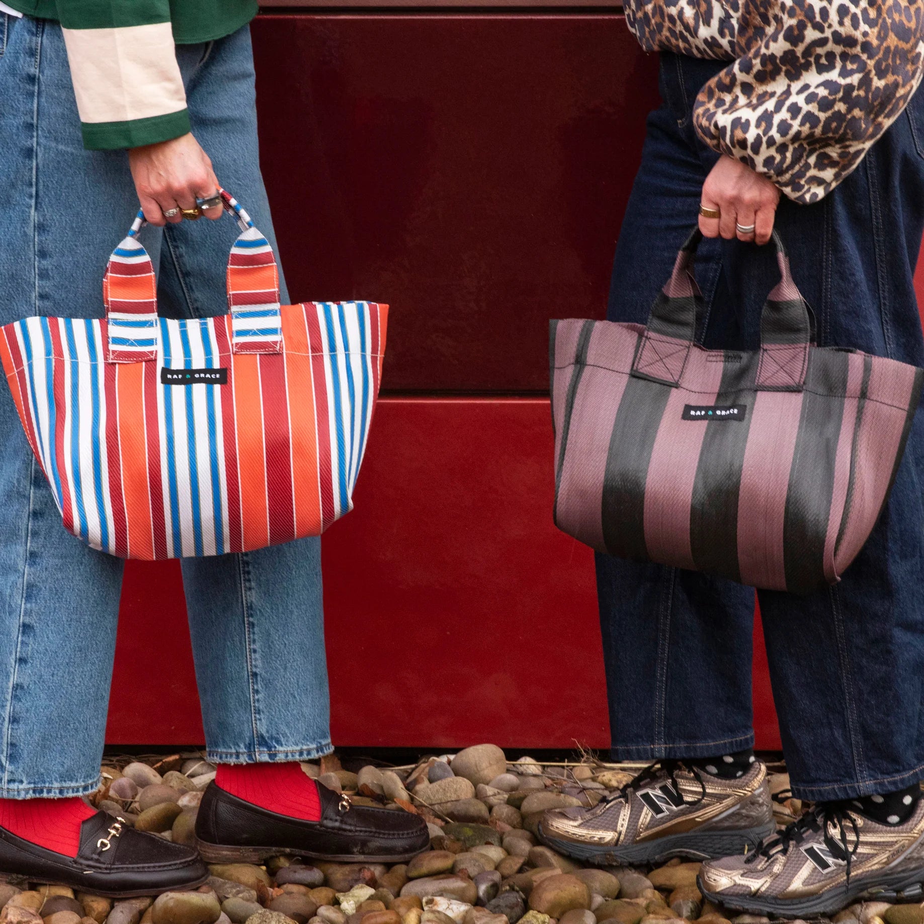 Recycled Plastic Orange & Red Striped Micro Shopper Bag - Raf and Grace