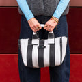 Recycled Plastic Black & Ecru Striped Micro Shopper Bag - Raf and Grace