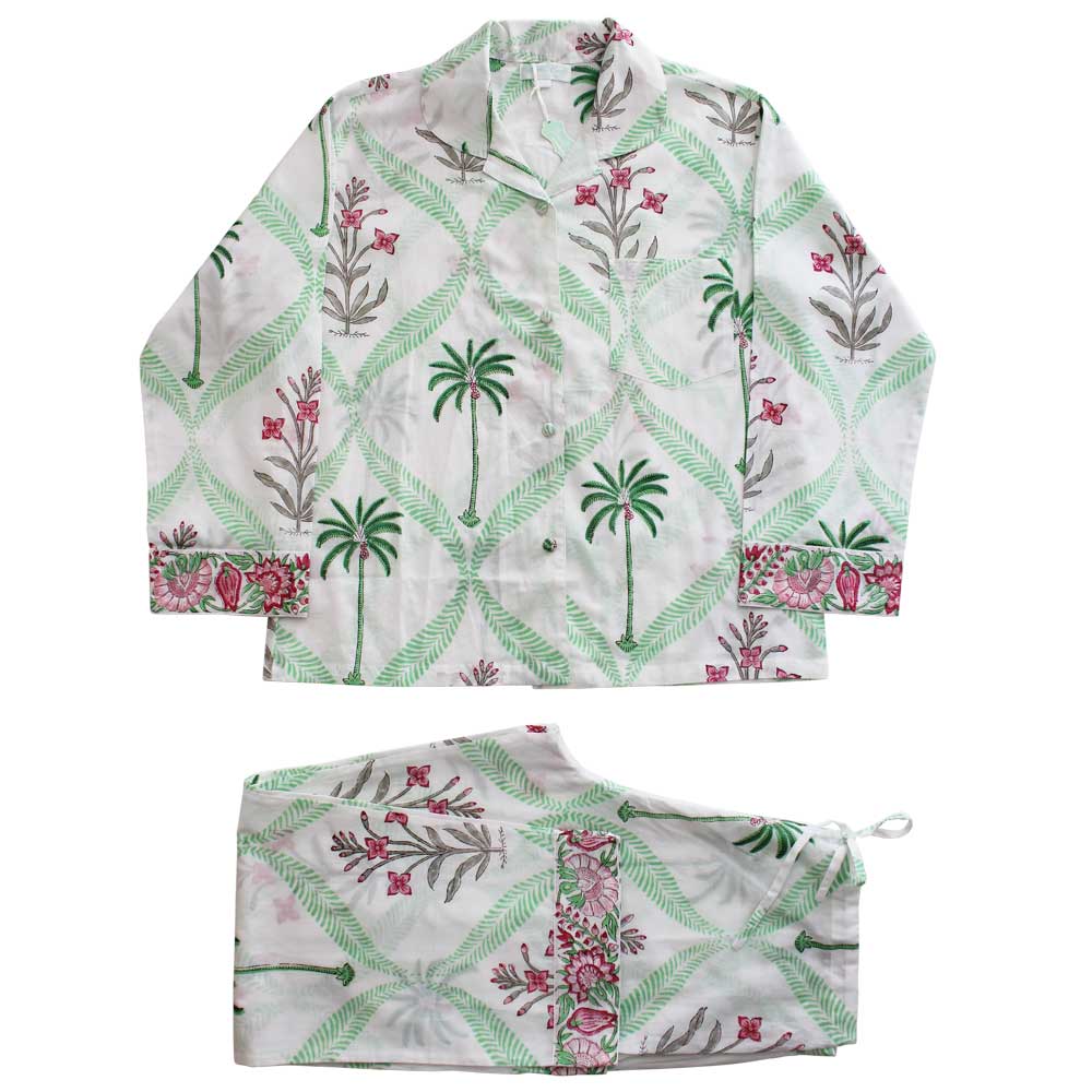 Floral Pink Palms Pyjamas - Long