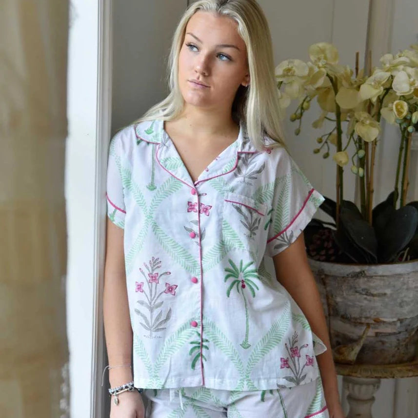 Floral Pink Palms Pyjama Set - Short