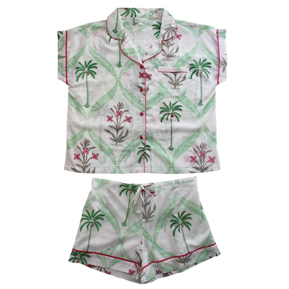 Floral Pink Palms Pyjama Set - Short