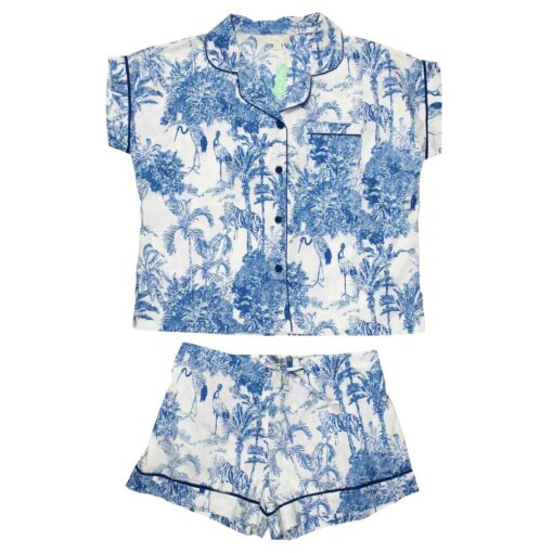Blue & White Safari Print Pyjama Set - Shore