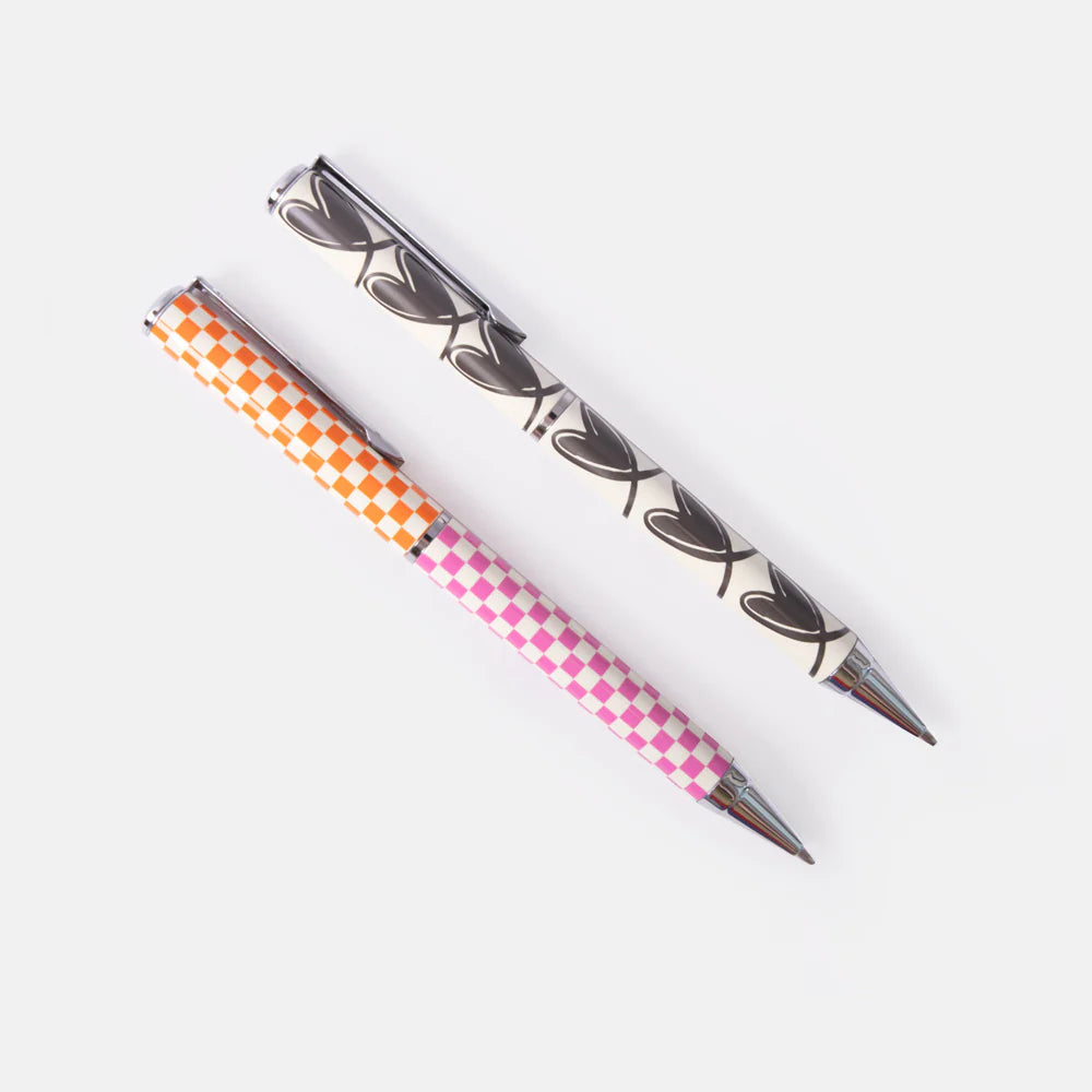 Looped Hearts/Multi Check Set of 2 Boxed Pens